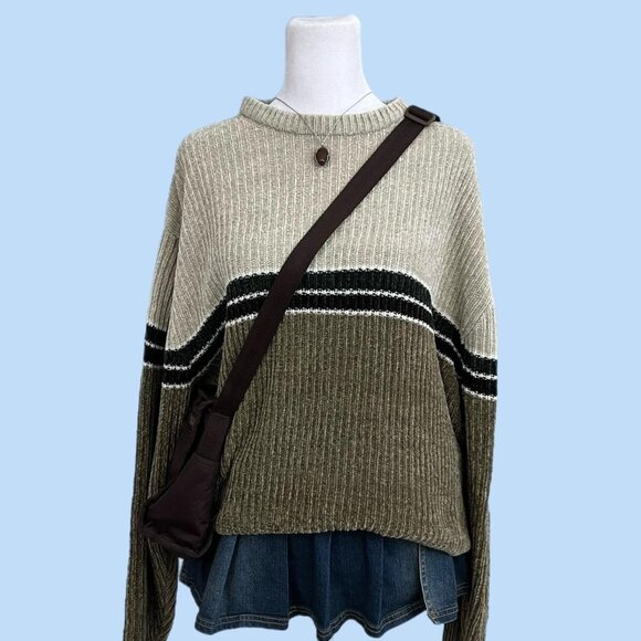y2k striped indie skate chenille sweater - Picture 1 of 8